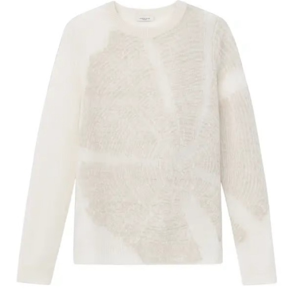 LAFAYETTE 148 NEW YORK Ivory Metallic Spiral Cashmere Crewneck Sweater - Picture 1 of 9